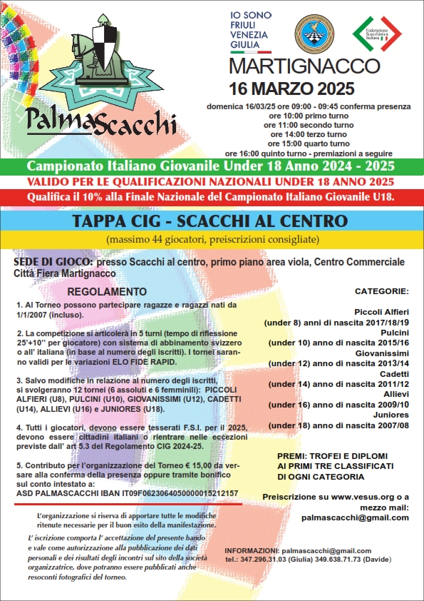 Tappa CIG Scacchi al centro Martignacco Udine